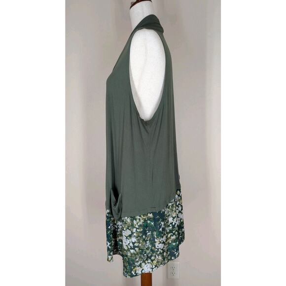LOGO by Lori Goldstein Green Vest Long Line Floral Chiffon Hem Size Large - Picture 3 of 9
